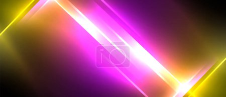A vibrant purple and yellow light beam creates a stunning visual effect on a dark background, resembling a mix of magenta and electric blue hues. The colors blend together like a work of art
