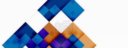 Téléchargez les illustrations : Une œuvre géométrique colorée avec un triangle composé de carrés bleus et oranges vibrants sur fond blanc, créant un effet visuel dynamique et accrocheur - en licence libre de droit