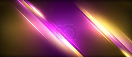 Ilustración de Una llamativa línea diagonal en tonos púrpura, magenta y azul eléctrico crea un efecto visual fascinante sobre un fondo oscuro, que recuerda a la iluminación de destellos de lentes en entornos de entretenimiento. - Imagen libre de derechos