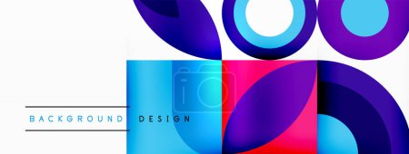 Ilustración de Un diseño vibrante con círculos y cuadrados en azul, violeta y magenta sobre un fondo azul eléctrico. Perfecto para un logotipo o patrón de arte - Imagen libre de derechos