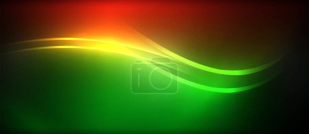Ilustración de Una impresionante muestra de una ola roja, amarilla y verde bailando a través del cielo oscuro, creando un impresionante contraste contra el horizonte - Imagen libre de derechos