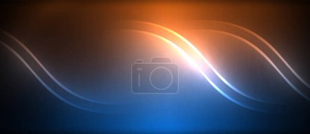 Illustration for An astronomical object emitting an electric blue glow creates a stunning lens flare on a dark blue and orange background, with hints of gas and clouds in the horizon - Royalty Free Image