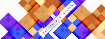 Ilustración de Cuadrados coloridos en tonos de azul, púrpura, naranja y violeta crean un vibrante diseño de fondo que recuerda al arte textil. Perfecto para suelos o acentos de madera - Imagen libre de derechos
