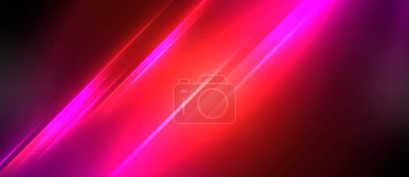 Téléchargez les illustrations : Un faisceau lumineux rose et rouge éclaire un fond sombre, créant un effet visuel coloré rappelant les teintes bleu électrique, magenta et violet - en licence libre de droit