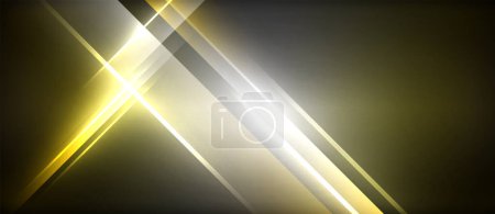 Illustration for An artistic display of glowing lines on a black and yellow background with an electric blue lens flare. The pattern resembles a celestial event, like a shooting star or astronomical object - Royalty Free Image