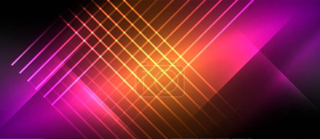 Illustration for A vibrant art piece with a neon background featuring glowing lines and squares in a mix of colors like electric blue, magenta, and amber - Royalty Free Image