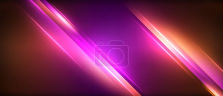 Ilustración de Una vibrante línea de neón púrpura y naranja crea un efecto visual de iluminación sobre un fondo oscuro, que se asemeja a una mezcla de azul eléctrico, magenta y tonos rosados, con un toque de violeta - Imagen libre de derechos