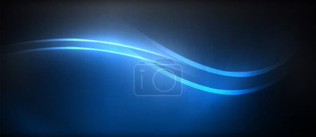 Ilustración de Una onda azul eléctrica de líquido fluye en la oscuridad, creando un patrón fascinante en el fondo negro con un toque de magenta y una llamarada de lente azul eléctrico. - Imagen libre de derechos