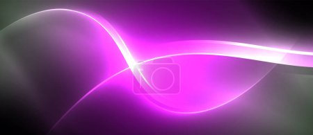 Ilustración de Una vibrante onda púrpura baila en la oscuridad sobre un fondo negro, creando un efecto visual fascinante con toques de magenta, azul eléctrico y rosa. - Imagen libre de derechos