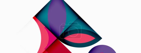 Ilustración de Una composición vibrante de un triángulo púrpura, un círculo rosa y un cuadrado azul sobre un lienzo blanco limpio. La simetría y los tonos audaces crean una pieza de arte geométrico llamativa - Imagen libre de derechos