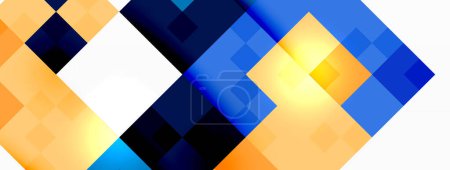 Illustration for A vibrant geometric pattern featuring blue and yellow triangles and rectangles on a white background. This colorful design is perfect for textiles, flooring, or art prints - Royalty Free Image