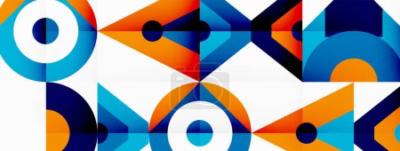 Ilustración de Un accesorio de artes creativas con un patrón geométrico colorido con círculos y triángulos en tintes y tonos de azul eléctrico sobre un fondo blanco, mostrando simetría y estilo artístico - Imagen libre de derechos