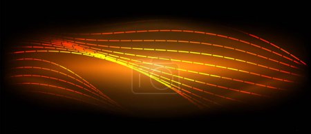 Ilustración de Retrato artístico de una onda naranja y amarilla radiante contra un cielo negro, que se asemeja a la iluminación automotriz en un horizonte con un círculo de calor - Imagen libre de derechos