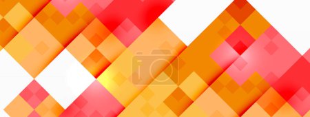 Téléchargez les illustrations : Un fond abstrait avec des nuances de carrés rouges, orange, rose et ambre disposés symétriquement sur fond blanc, créant un motif à carreaux vibrant et coloré - en licence libre de droit