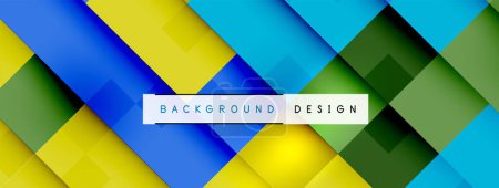 Illustration for Colorfulness abounds in the azure, yellow, and green squares on the vibrant background. The triangles and rectangles create a dynamic pattern on the electric blue backdrop - Royalty Free Image