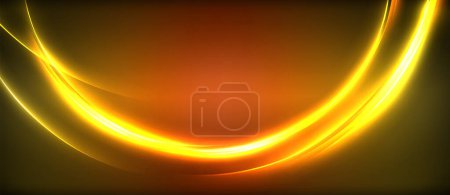 Ilustración de Un objeto astronómico que emite tintes ámbar y naranja de gas en un patrón arremolinado que se asemeja a una ola brillante sobre un fondo oscuro - Imagen libre de derechos