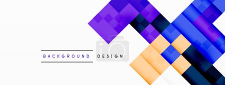 Ilustración de Un diseño de artes creativas con cuadrados púrpura y naranja sobre un fondo blanco, con triángulos violetas y rectángulos magenta. Un patrón dinámico con líneas paralelas y varios tintes y tonos - Imagen libre de derechos