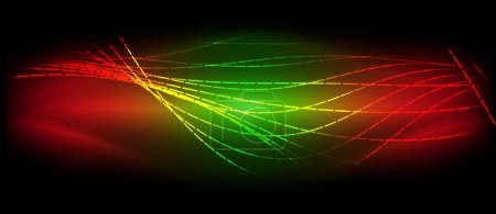 Illustration for Colorful waves of red, green, and yellow dance across the black background, creating a mesmerizing visual effect reminiscent of a vibrant sky at dusk - Royalty Free Image