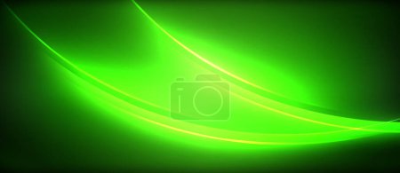 Illustration for A mesmerizing electric blue wave, surrounded by darkness, creates a captivating art event. The green glow contrasts with magenta, forming a unique pattern in the shape of a circle - Royalty Free Image