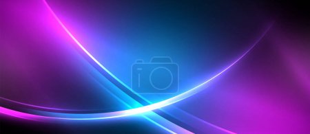 Téléchargez les illustrations : Un gaz artistique violet, bleu électrique et magenta crée un effet visuel néon sur un fond bleu et violet avec un motif d'ondes lumineuses, ressemblant à une fusée éclairante sur l'eau - en licence libre de droit