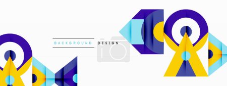 Illustration for A brand logo featuring a geometric pattern with triangles, circles, and rectangles in purple, yellow, and electric blue on a white background. The artistic design gives it a modern and sleek look - Royalty Free Image