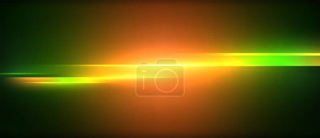 Ilustración de Una pintoresca escena de un rayo de luz verde, amarillo y naranja que atraviesa el cielo oscuro, asemejándose al resplandor de una puesta de sol en el horizonte - Imagen libre de derechos