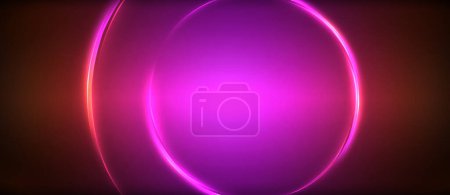 Illustration for A mesmerizing purple and red glowing circle shines on a dark background, exuding an electric blue hue. The visual effect lighting creates a magical atmosphere - Royalty Free Image