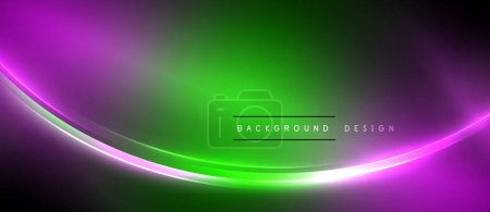 Illustration for A mesmerizing visual effect of a neon green and purple glowing wave against a dark background, resembling automotive lighting with a touch of electric blue and magenta colors - Royalty Free Image