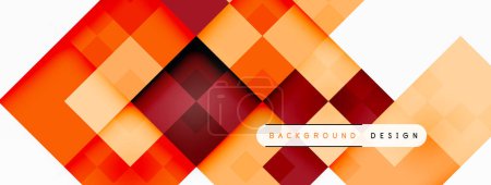Téléchargez les illustrations : Un design de plancher textile vibrant avec un motif symétrique de carrés orange et rouge sur un fond blanc, accentué avec des notes de brun, violet et magenta rectangles - en licence libre de droit