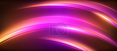 Téléchargez les illustrations : Un mélange vibrant d'ondes violettes, magenta et bleu électrique coule sur un fond sombre, créant une œuvre d'art colorée et liquide avec des teintes et des nuances de rose et de violet - en licence libre de droit
