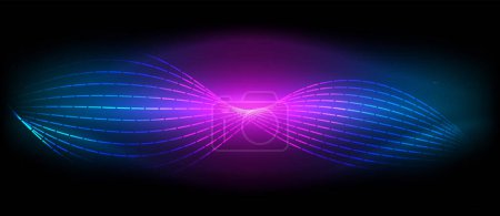 Illustration for A mesmerizing display of purple and violet waves illuminated by visual effect lighting on a dark background, creating a stunning visual spectacle reminiscent of automotive lighting - Royalty Free Image