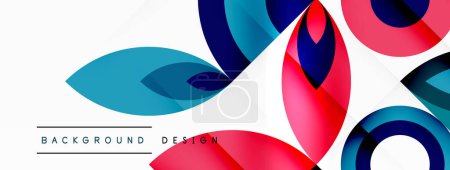 Illustration for A vibrant art piece with electric blue circles and carmine leaves on a white background, creating an eyecatching pattern reminiscent of an automotive wheel system - Royalty Free Image