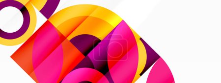 Illustration for A detailed closeup of a vibrant geometric art piece featuring petals, wheels, triangles, circles, and a symmetrical pattern in various tints and shades of magenta on a crisp white background - Royalty Free Image