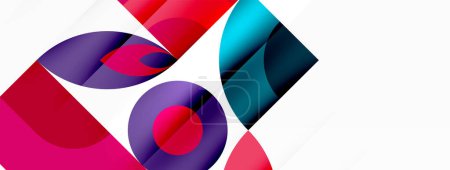 Illustration for A vibrant colorfulness of red, magenta, and electric blue in a geometric pattern of circles on a white textile background, showcasing symmetry and artistry - Royalty Free Image