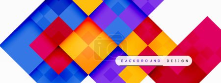 Illustration for A vibrant background featuring a symmetrical arrangement of colorful squares in shades of blue, purple, orange, violet, and magenta, with a white border - Royalty Free Image