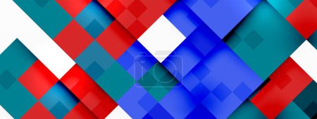 Ilustración de Un colorido patrón a cuadros con rectángulos rojos, blancos y azules sobre un fondo blanco, que muestra creatividad artística y una mezcla de tonos como azul, violeta, magenta y púrpura. - Imagen libre de derechos