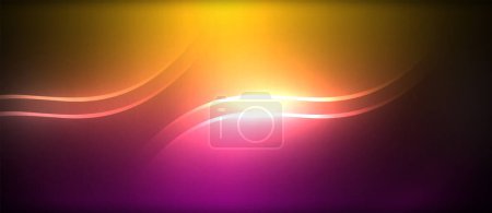 Illustration for An artistic depiction of a glowing wave on a purple and amber background, representing a geological phenomenon in the sky - Royalty Free Image