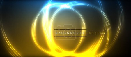 Illustration for An electric blue and yellow glowing circle resembling an astronomical object on a dark background, with symmetry and a liquidlike texture - Royalty Free Image