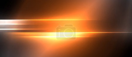 Illustration for The sky is filled with an amber afterglow as a bright orange light illuminates the dark background, resembling a stunning sunset over the horizon - Royalty Free Image