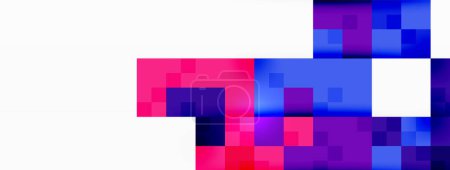 Illustration for The design resembles a colorful Tetris game with vibrant shades of purple, magenta, electric blue, and violet. The squares form a striking pattern with rectangles and triangles - Royalty Free Image