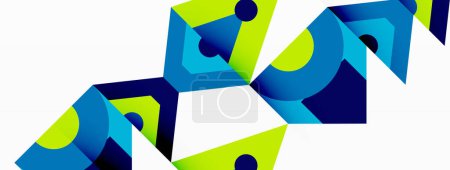 Ilustración de Una obra de arte creativo con un patrón simétrico de triángulos y rectángulos azules y verdes sobre un fondo blanco, que muestra un diseño intrincado y el uso de tintes y tonos - Imagen libre de derechos