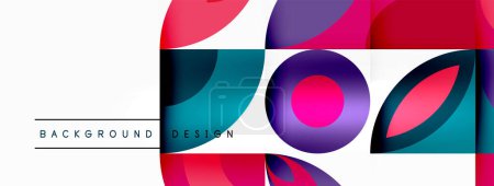 Illustration for A vibrant art piece with circles and leaves creating a pattern on a white background, featuring tints and shades of magenta and electric blue - Royalty Free Image