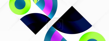 Eine lebendige Darstellung von azurblauen, violetten, magentafarbenen und elektrisch blauen Kreisen und Quadraten auf weißem Hintergrund, die symmetrische Kunst mit Farbtönen und Schattierungen hervorbringt, die an ein Gemälde erinnern