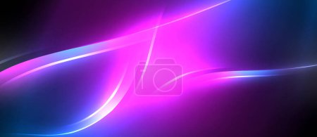 Eine faszinierende visuelle Effektbeleuchtung mit einer Mischung aus violetten, magentafarbenen und elektrischen Blautönen in einem neonartigen Muster auf schwarzem Hintergrund