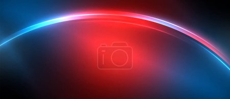 Ilustración de Curva brillante de color rojo y azul contra un cielo oscuro, creando una iluminación de efecto visual fascinante que se asemeja a una bengala de lente en un objeto astronómico - Imagen libre de derechos