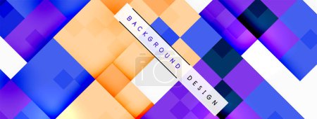 Ilustración de Un fondo vibrante con cuadrados coloridos en tonos de azul, púrpura, azul y naranja, inspirado en las artes creativas y el diseño textil con un patrón de rectángulo moderno - Imagen libre de derechos