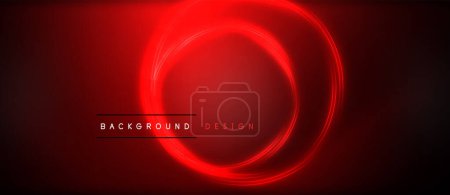 Illustration for Automotive lighting featuring a neon red glowing circle on a dark black background, creating a striking visual effect. The electric blue and magenta colors contrast beautifully against the darkness - Royalty Free Image
