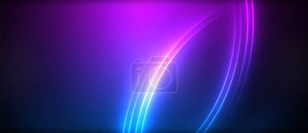Téléchargez les illustrations : Une onde lumineuse bleue et violette électrique avec des cercles magenta sur un fond sombre, rappelant la technologie du gaz et des motifs graphiques futuristes - en licence libre de droit
