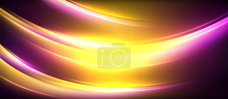 Illustration for A vibrant display of colorfulness with shades of orange, amber, magenta, and electric blue forming a unique pattern resembling a wave on a black background - Royalty Free Image