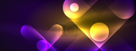 Foto de El diseño abstracto pulsa con efectos de luz brillante de neón, arrojando un brillo fascinante en la oscuridad, cautivando al ojo con su energía vibrante. Círculos de vidrio neón efectos de luz brillante - Imagen libre de derechos